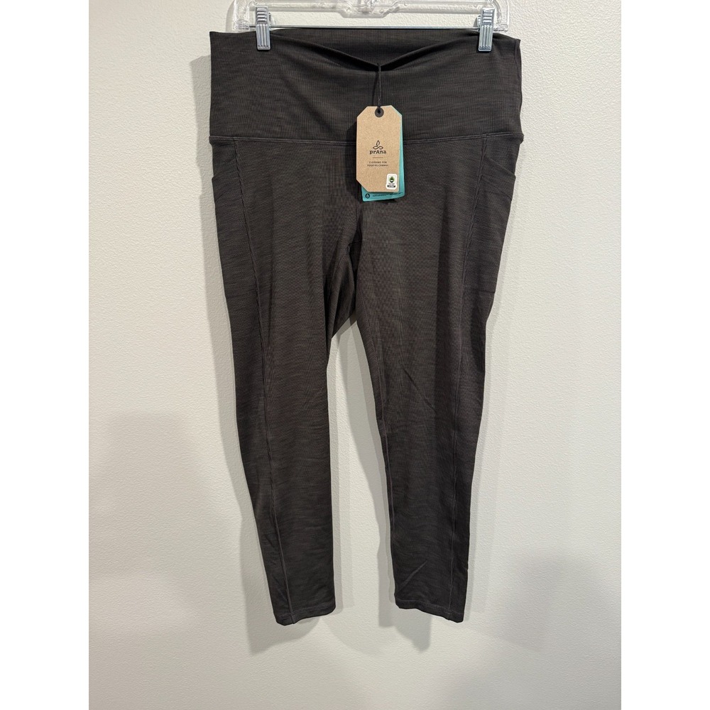 prAna Becksa 7/8 Leggings Womens 1X Black Polyester High-Rise Ribbed Gym Workout